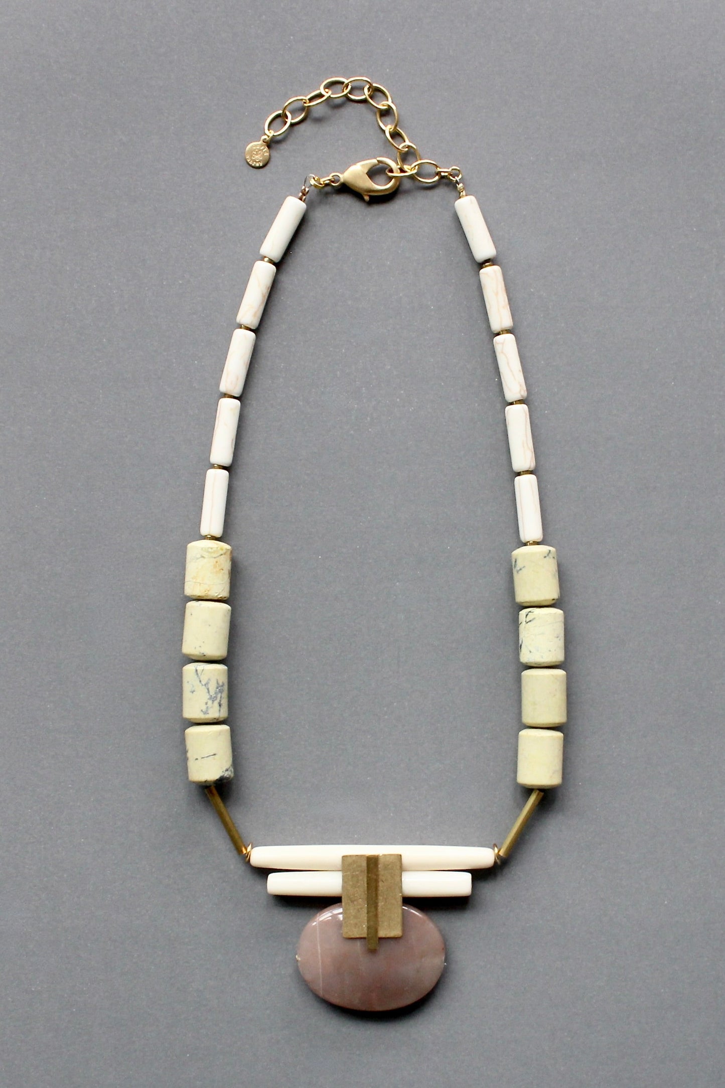 ISL217 Yellow turquoise and moonstone Artdeco necklace