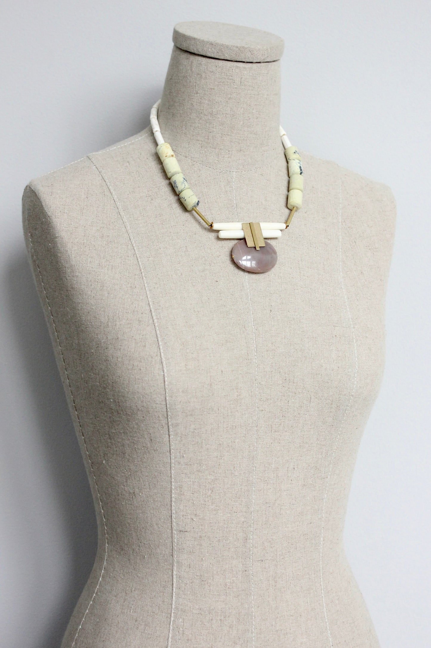 ISL217 Yellow turquoise and moonstone Artdeco necklace