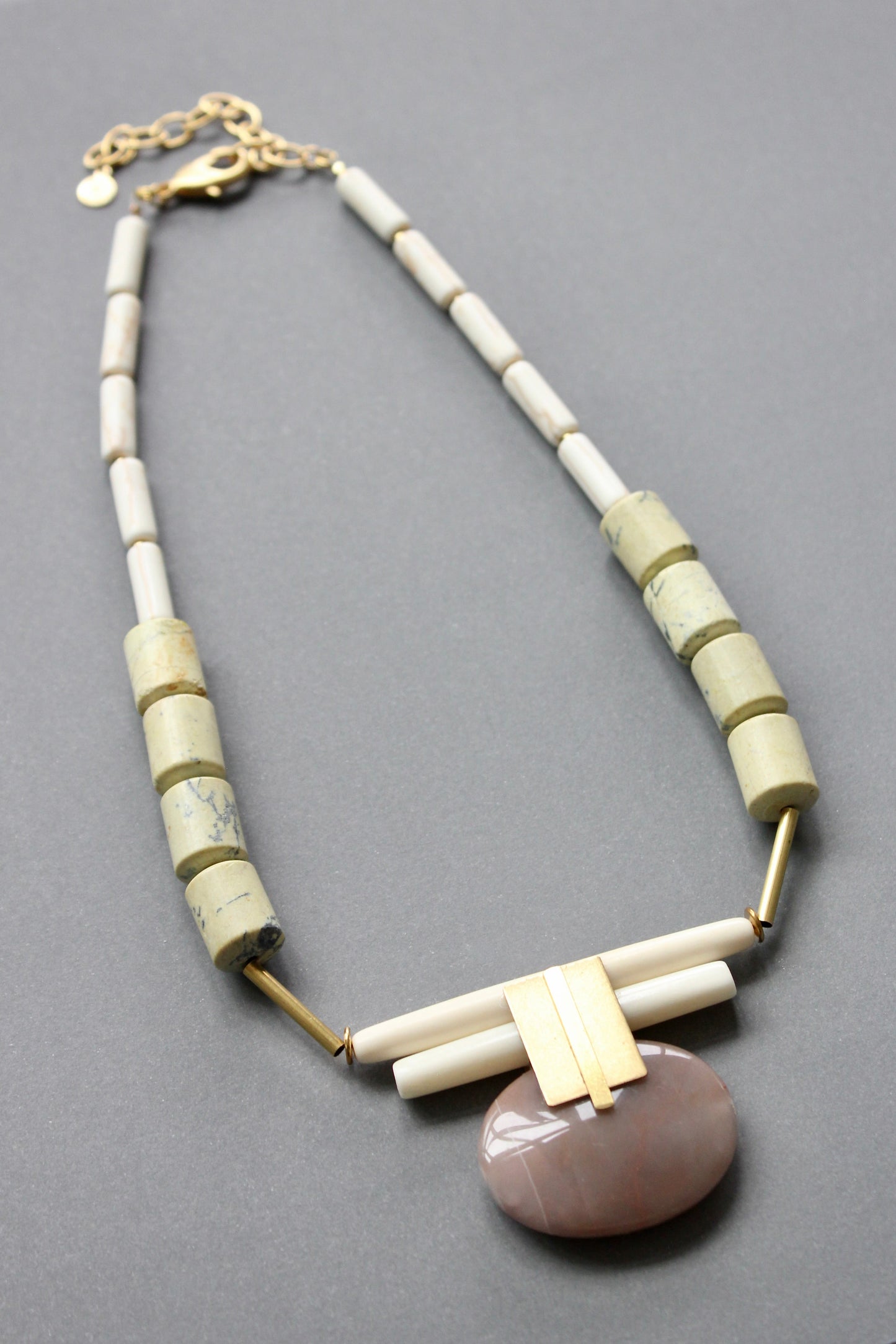 ISL217 Yellow turquoise and moonstone Artdeco necklace
