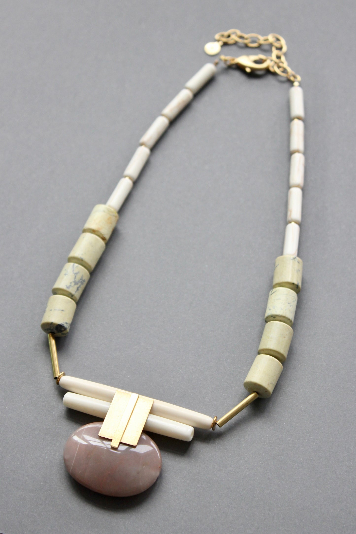 ISL217 Yellow turquoise and moonstone Artdeco necklace