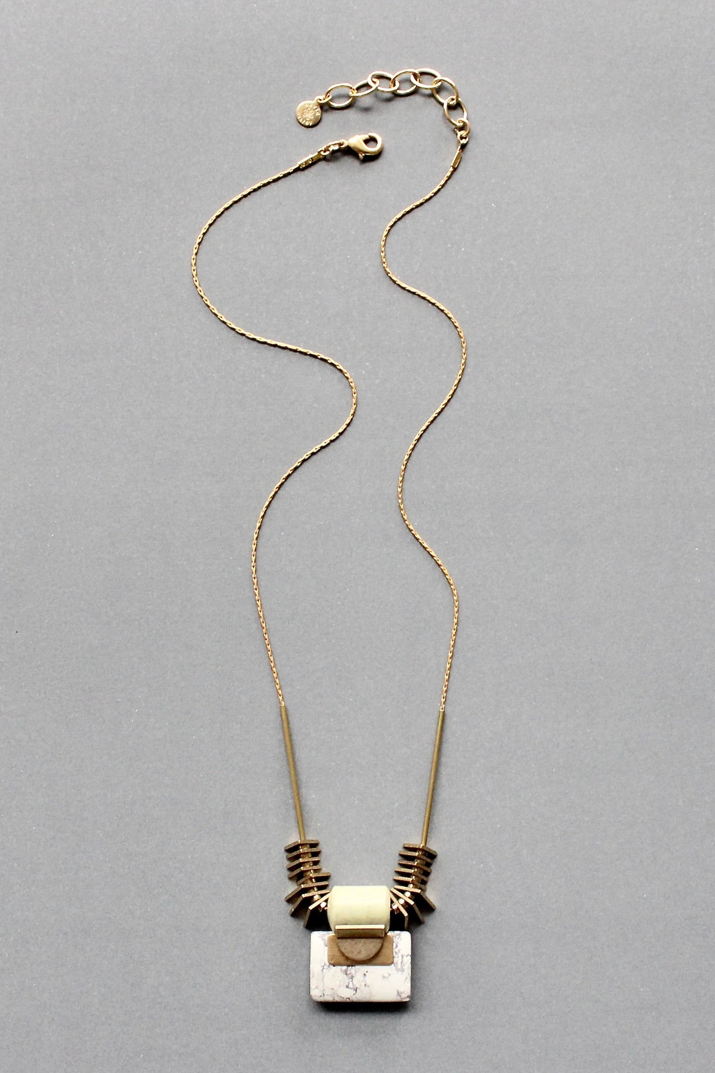 ISL220 Artdeco yellow turquoise and white marble pendant necklace