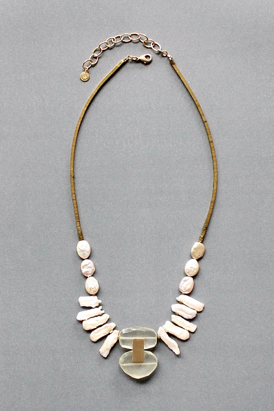 ISL418 Pearl fringe and chalcedony pendant necklace