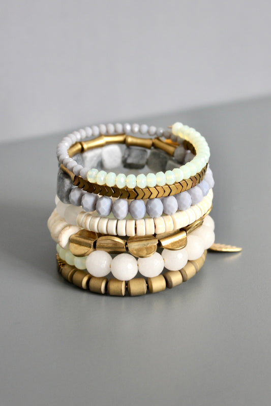 ISLB01 Gray, white, and brass wrap bracelet