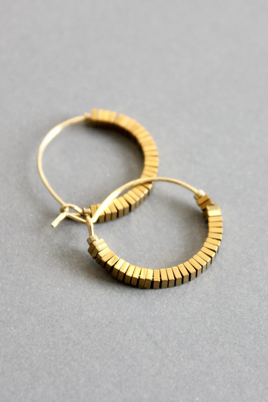 ISLE01 Mini gold hematite hoop earrings