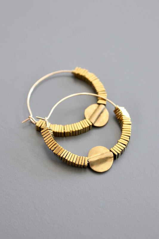 ISLE05 Gold hematite hoop earrings