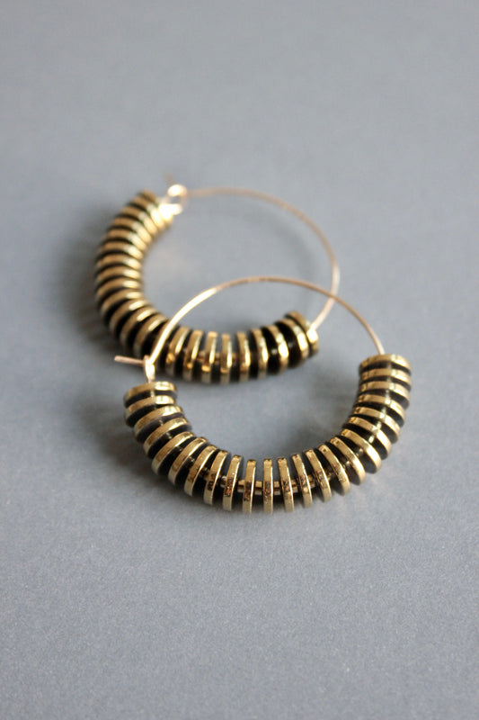 ISLE07 Gold hematite hoop earrings