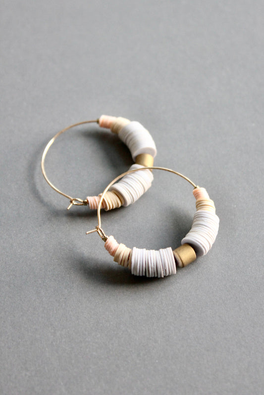 ISLE08 White and cream hoop earrings