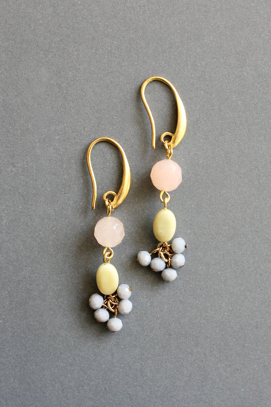 ISLE12 Peach, yellow, and gray cluster earrings