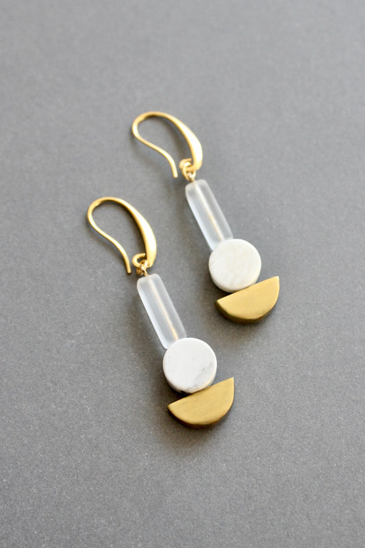 ISLE14 White and brass geometric earrings