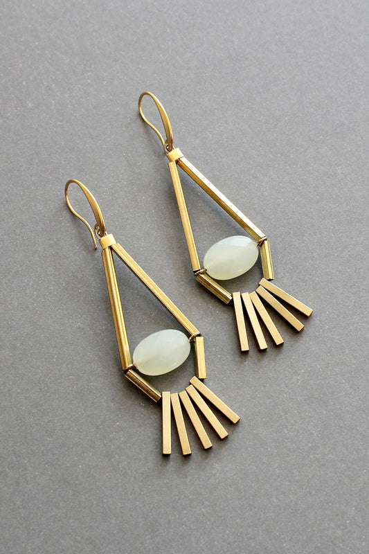 ISLE45 Green aventurine and brass geometric earrings
