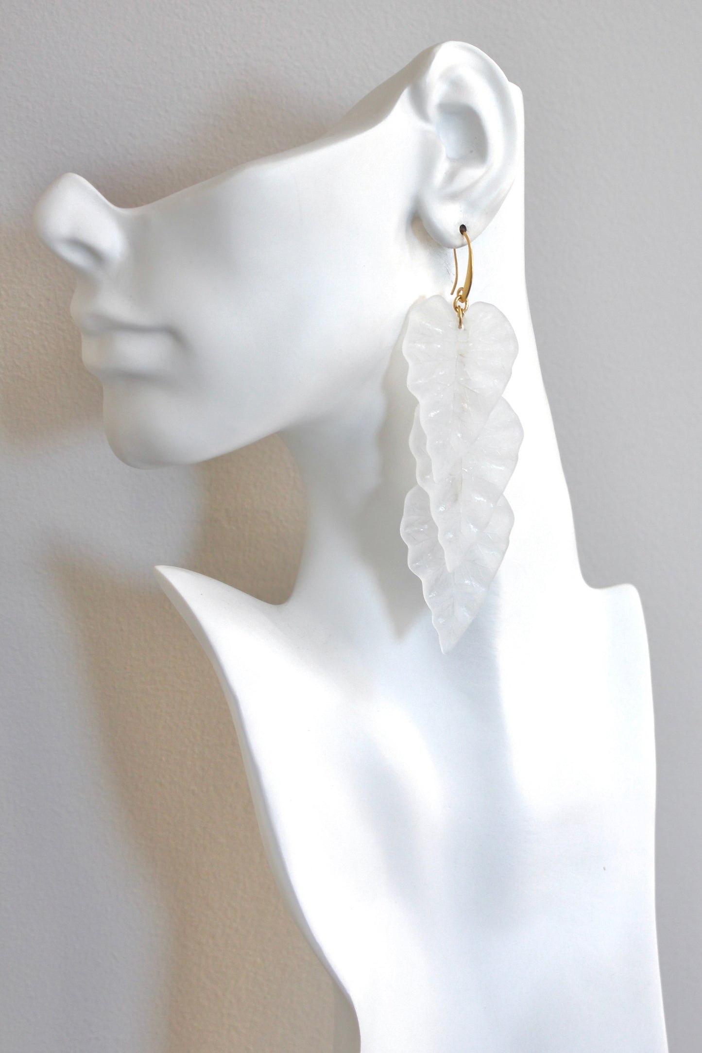 ISLE59 White frosted acrylic leaf shoulder duster earrings