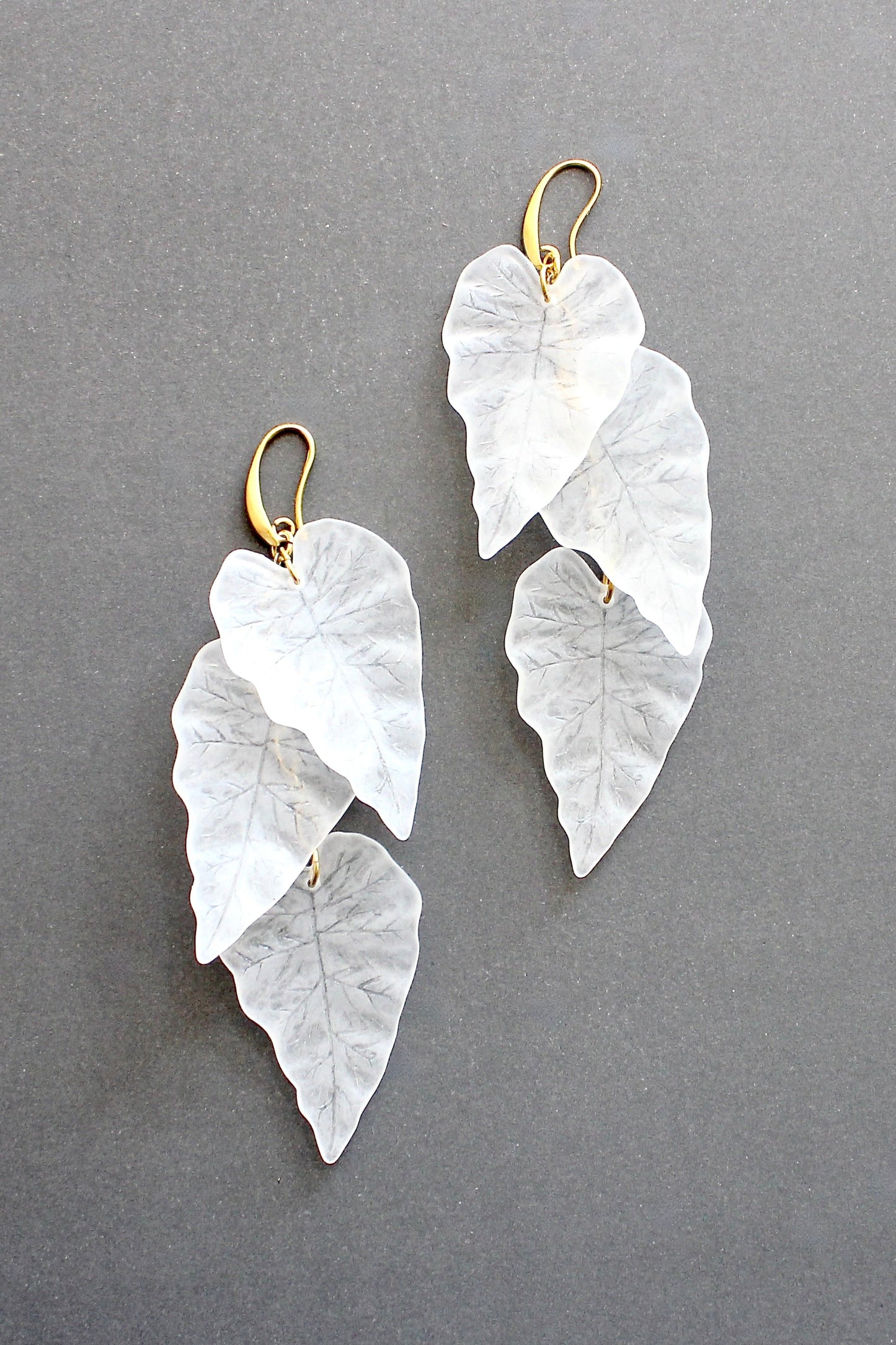 ISLE59 White frosted acrylic leaf shoulder duster earrings