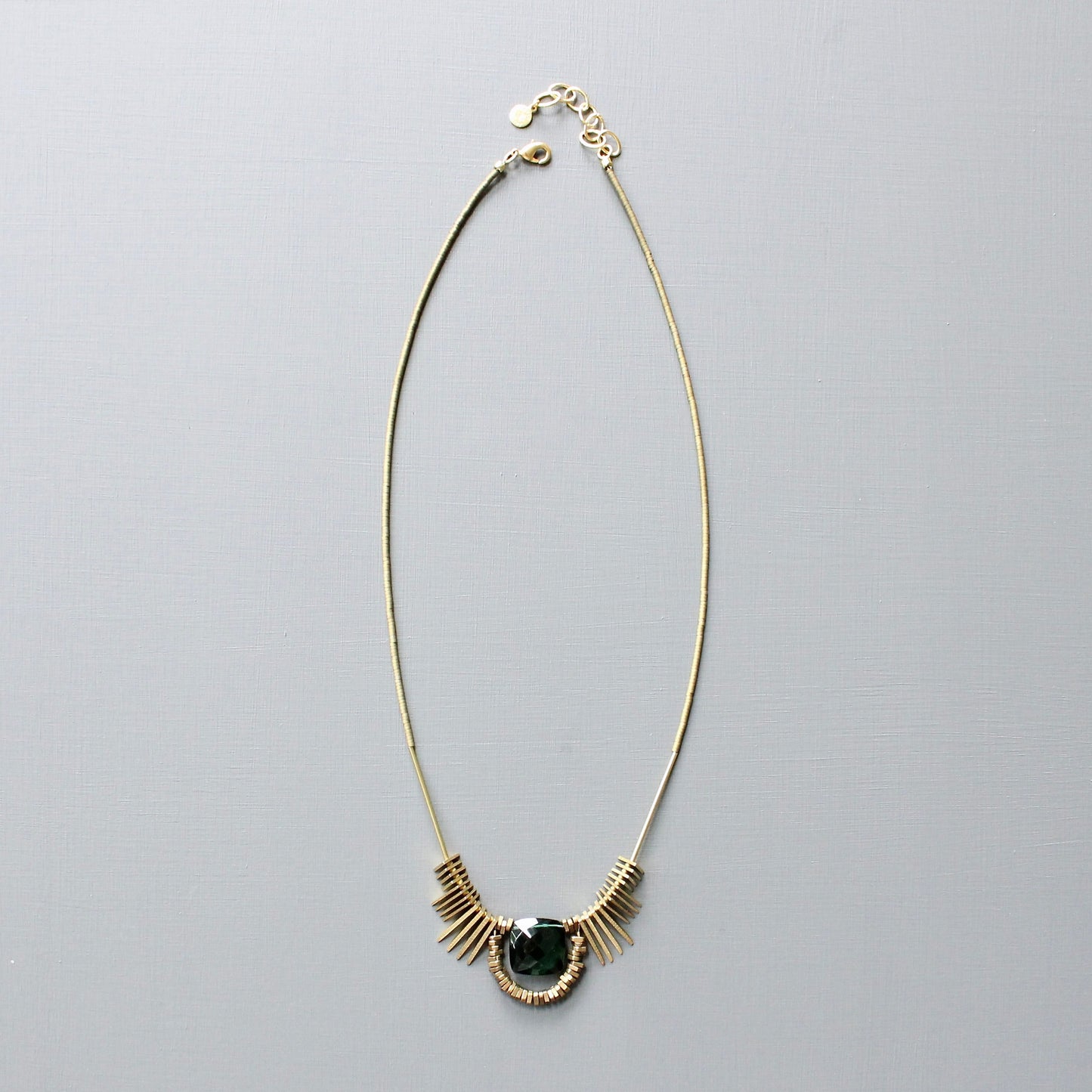 JLT120 tourmaline and brass Artdeco necklace