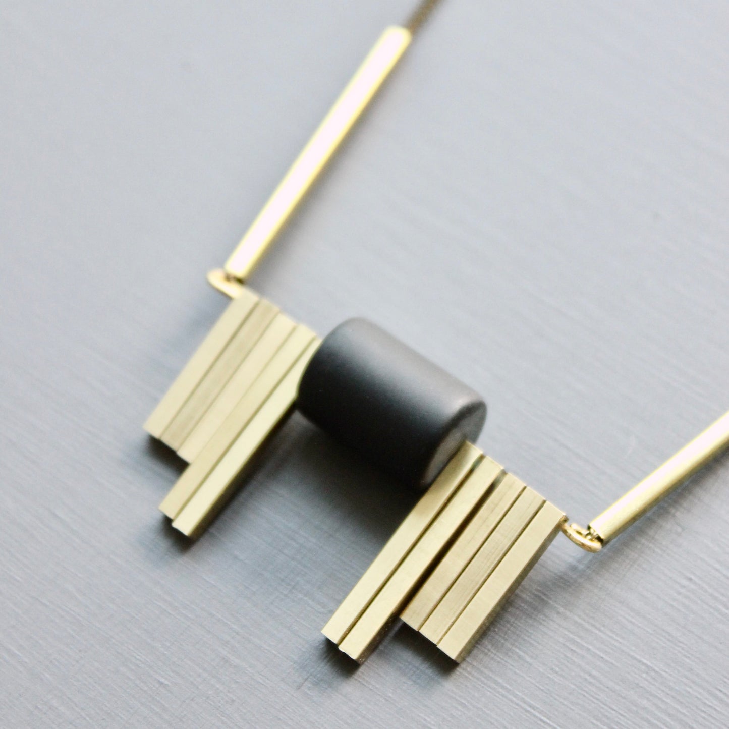 JLT416 black and brass Artdeco necklace