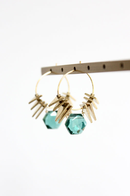 JLTE03 tourmaline and brass mini hoop earrings