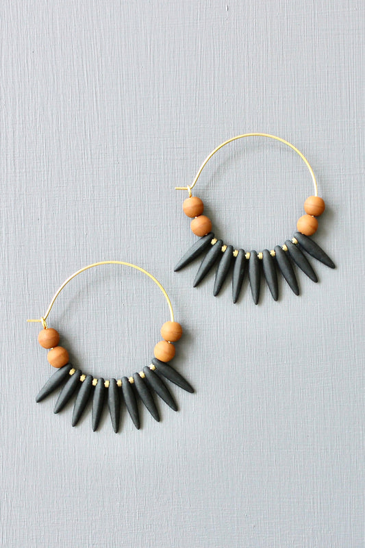 JLTE09 black and caramel brown hoop earrings