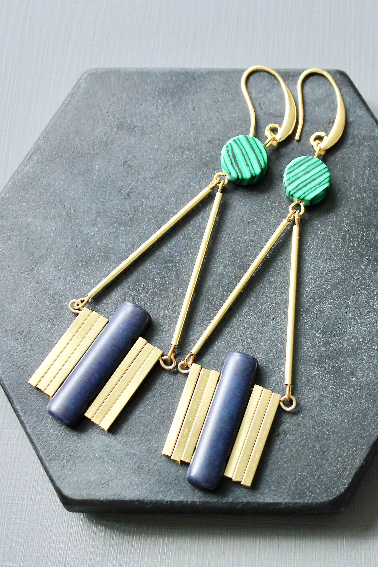 JLTE69 green and blue Artdeco earrings