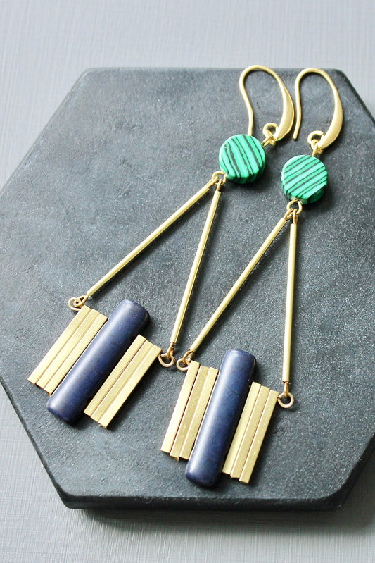 JLTE69 green and blue Artdeco earrings