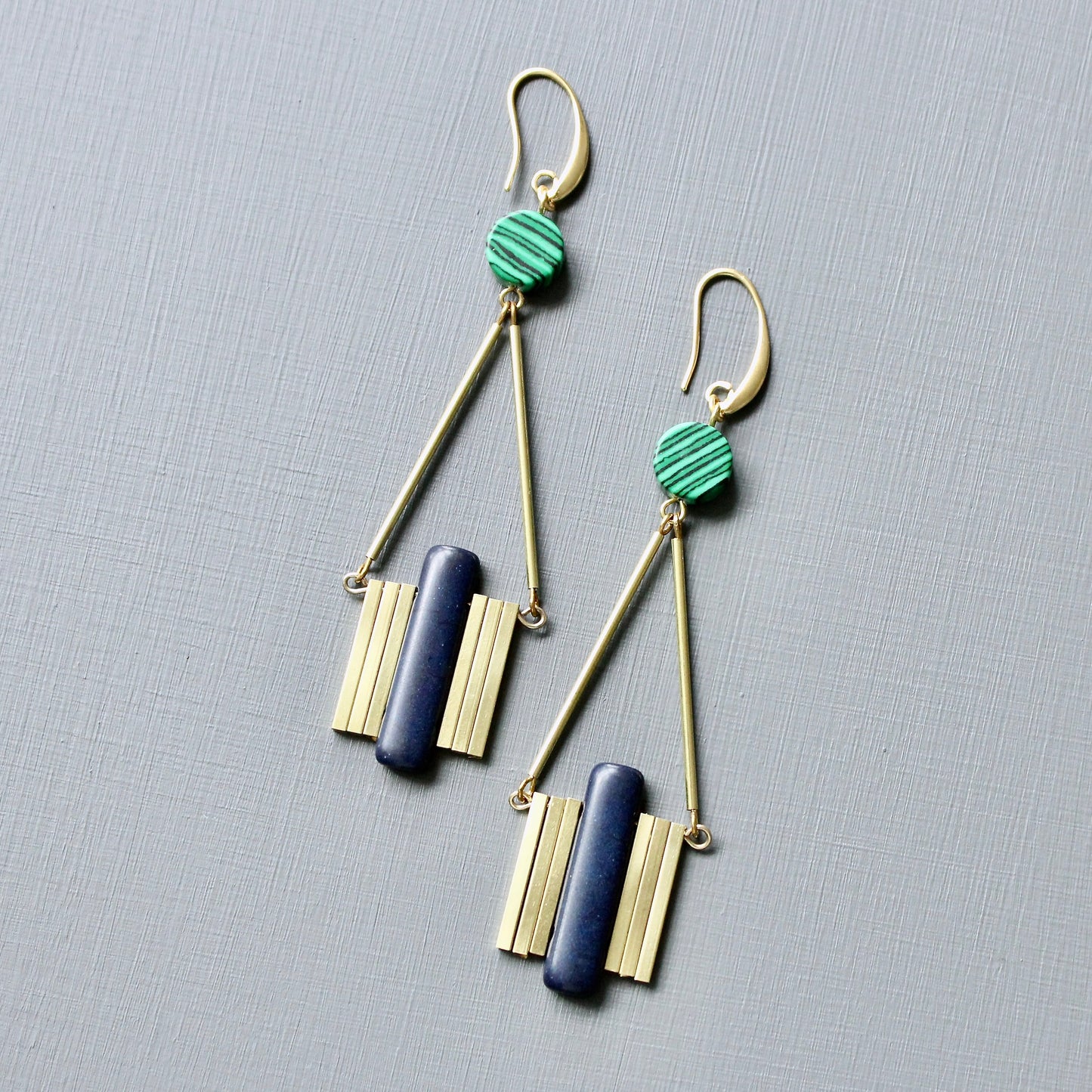 JLTE69 green and blue Artdeco earrings