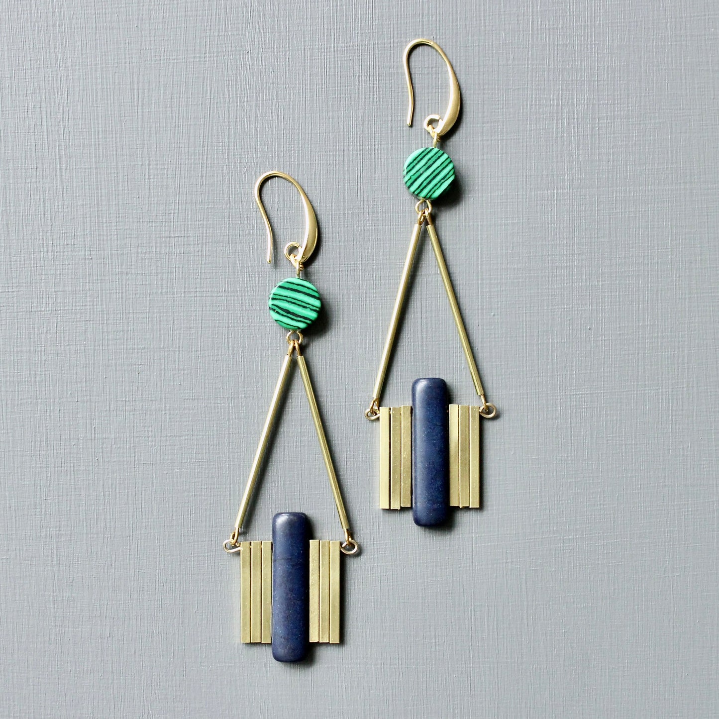 JLTE69 green and blue Artdeco earrings
