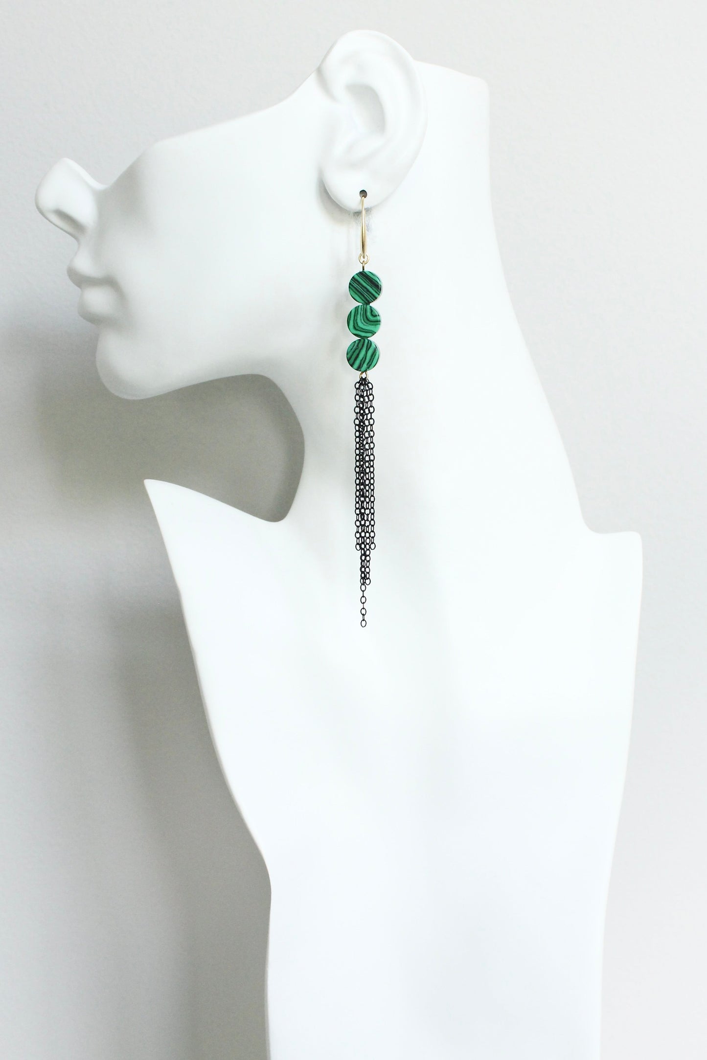 JLTE75 synthetic malachite shoulder duster earrings