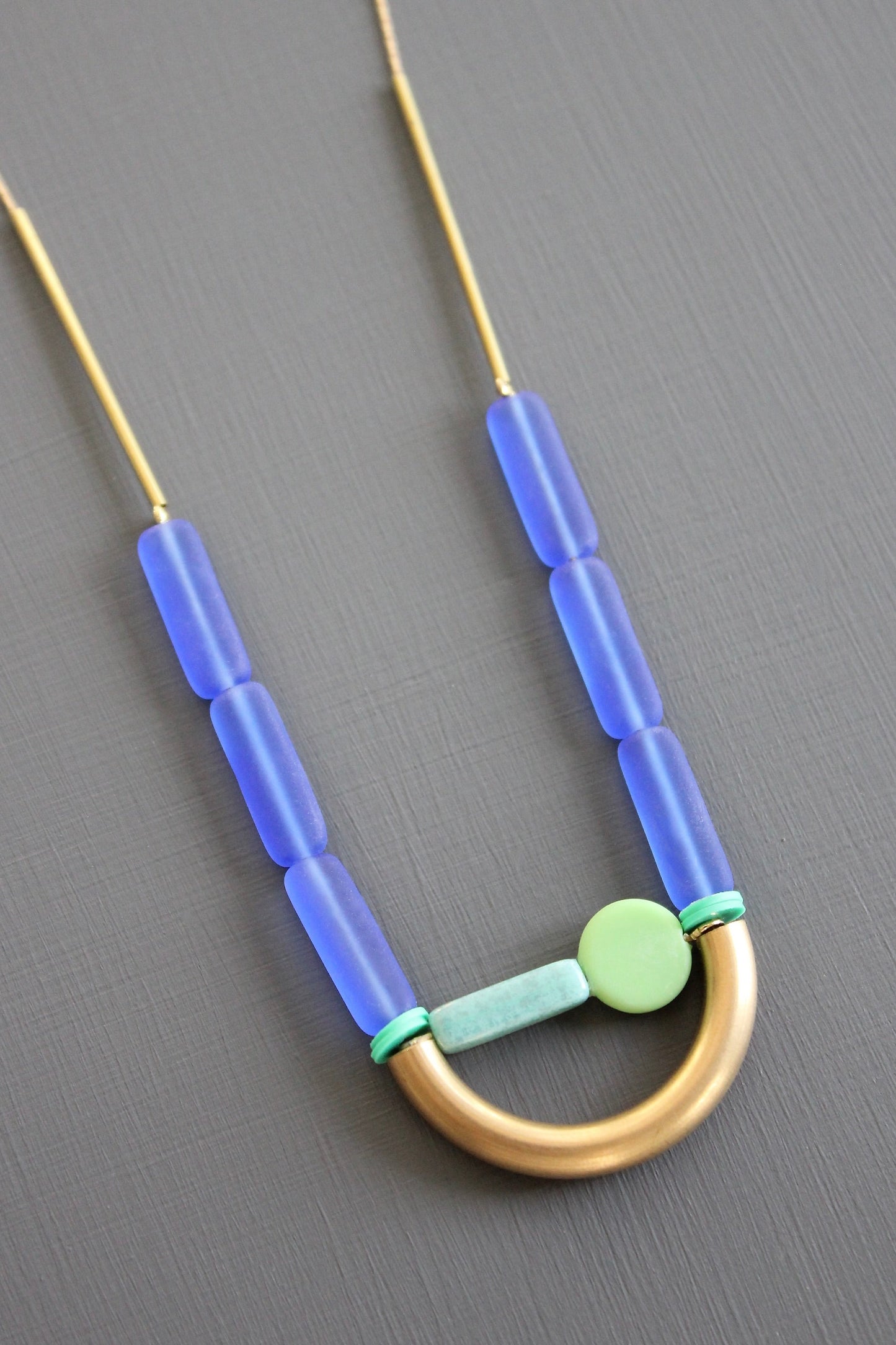 KYL121 cobalt and mint geometric necklace