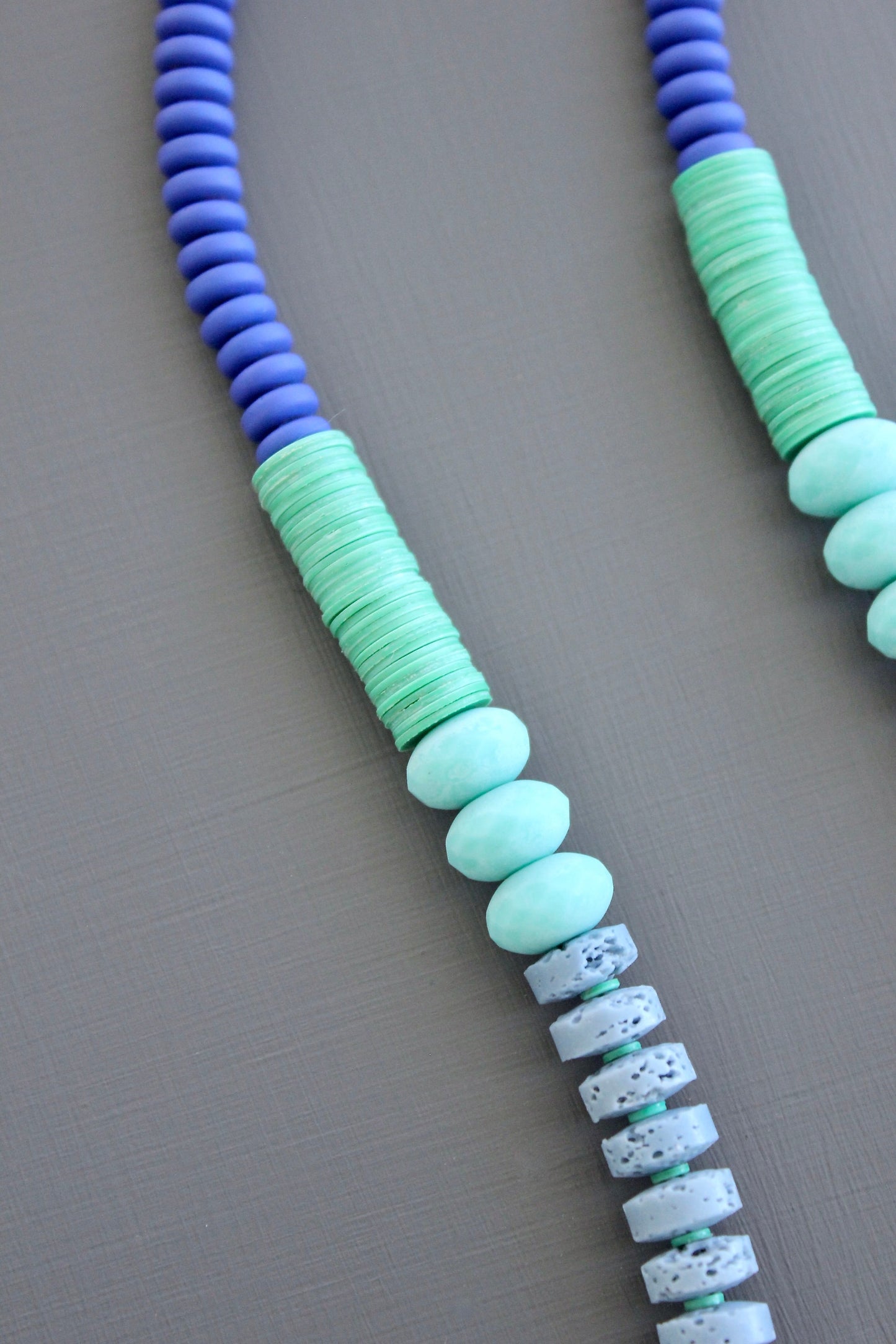 KYL133 cobalt and lava bead long necklace
