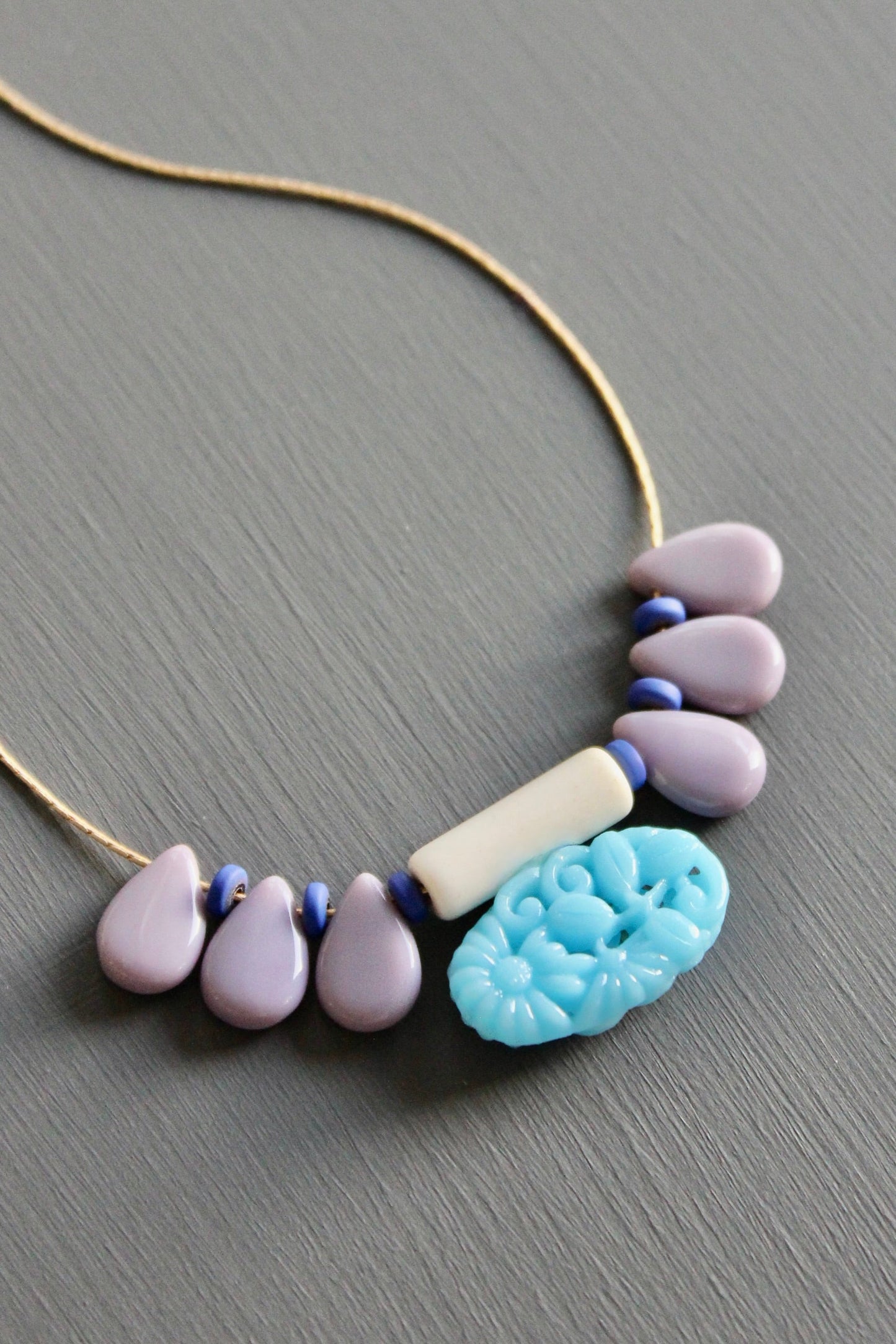 KYL217 vintage glass fringe necklace