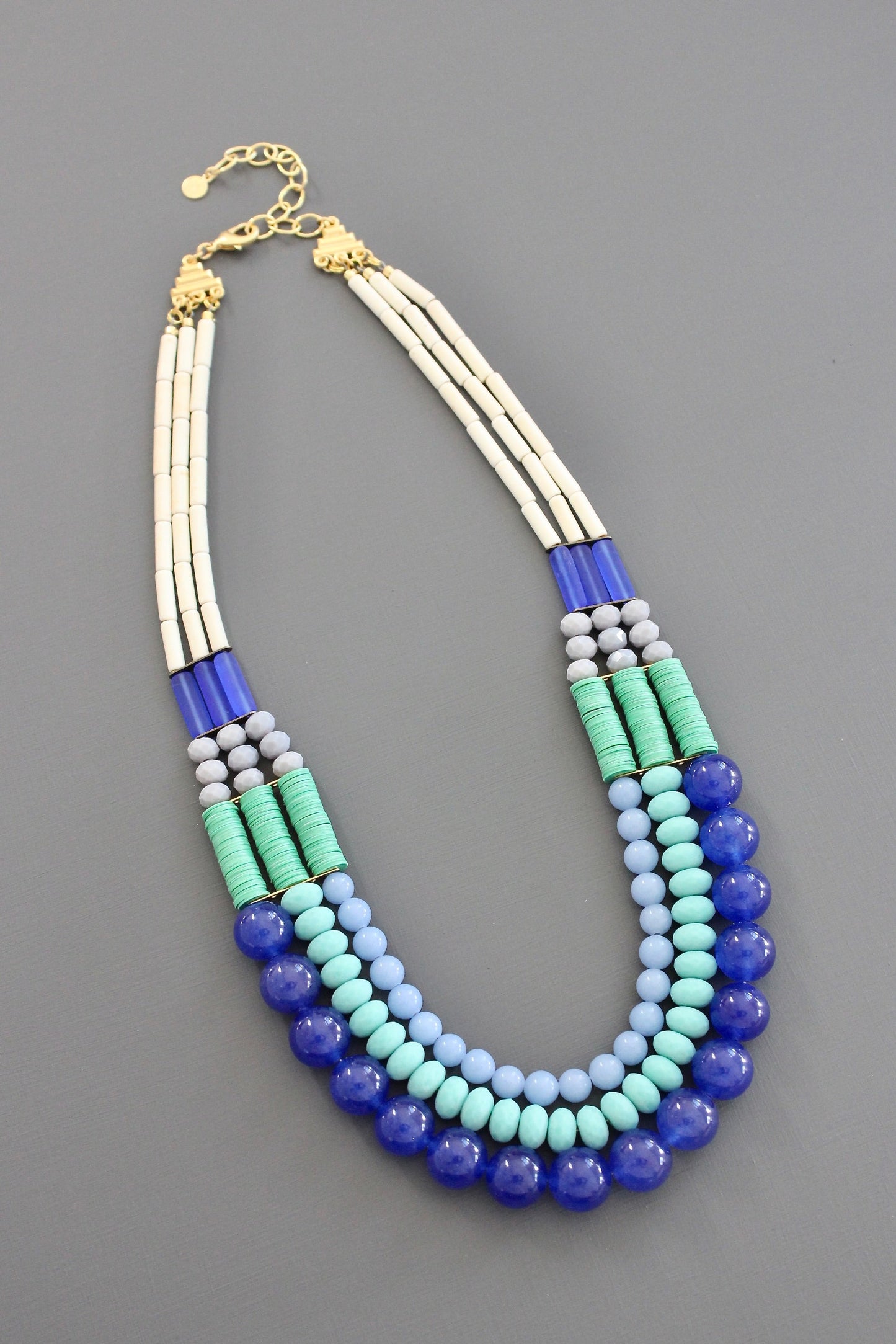KYL221 cobalt and turquoise triple strand necklace