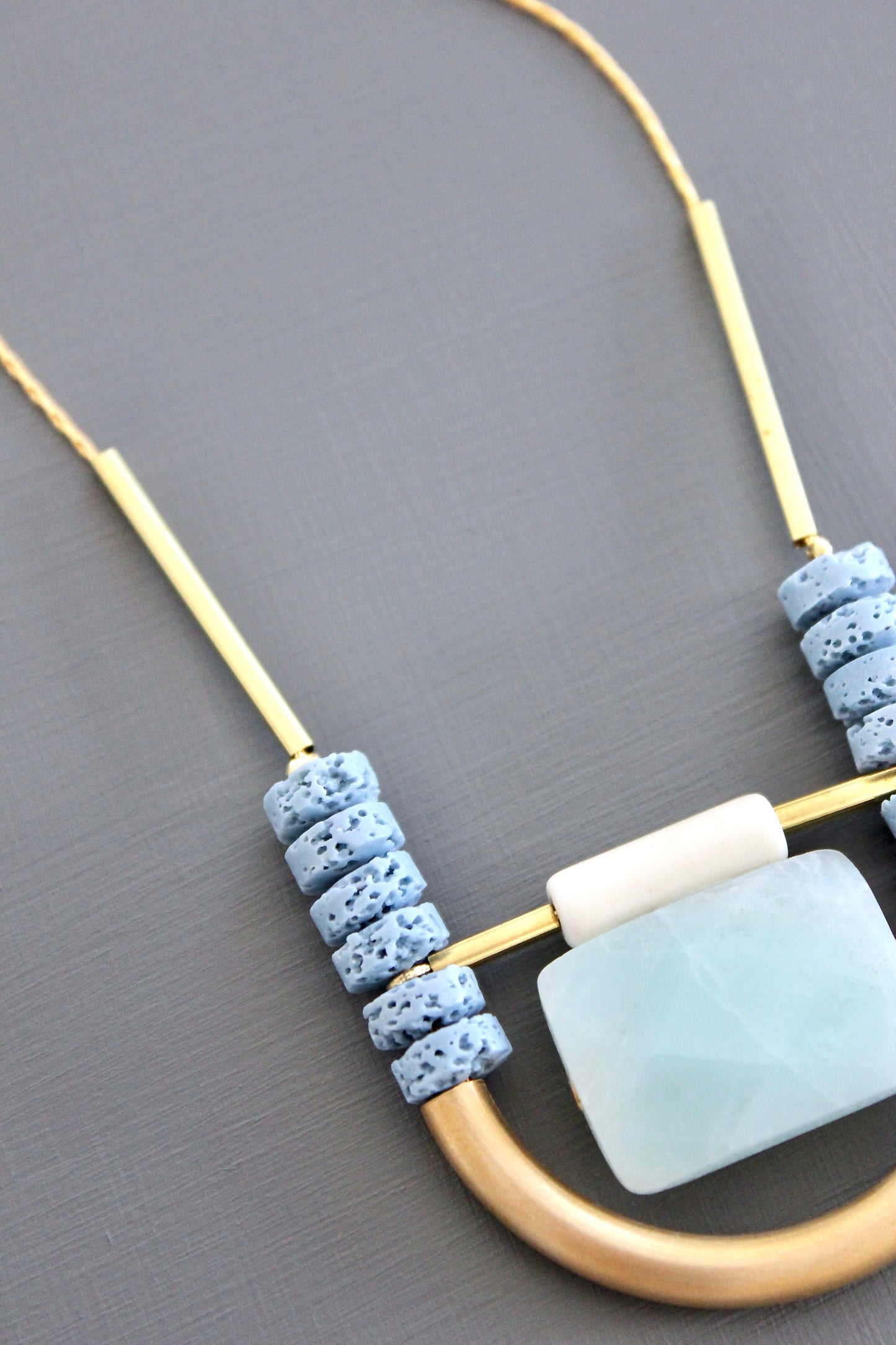 KYL224 amazonite and lava bead necklace