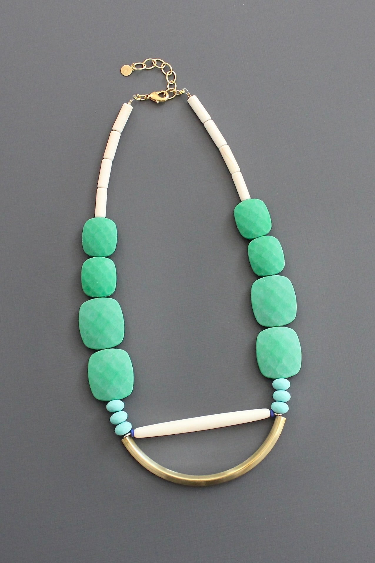 KYL319 green and turquoise geometric necklace