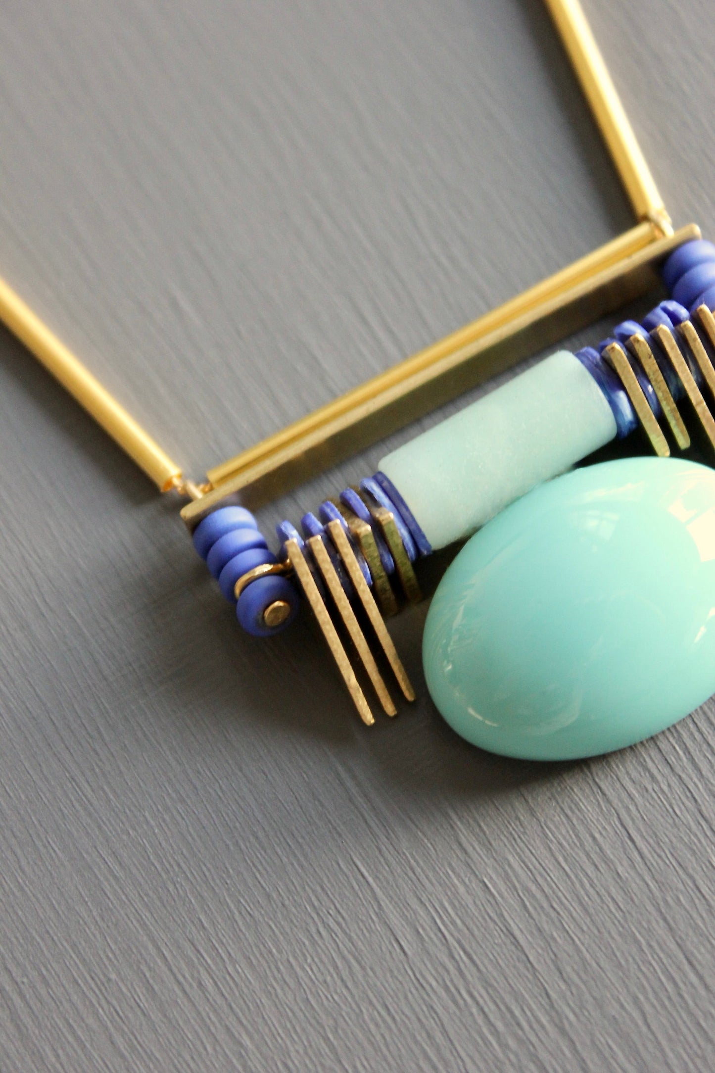 KYL618 turquoise glass and ammonite Artdeco necklace