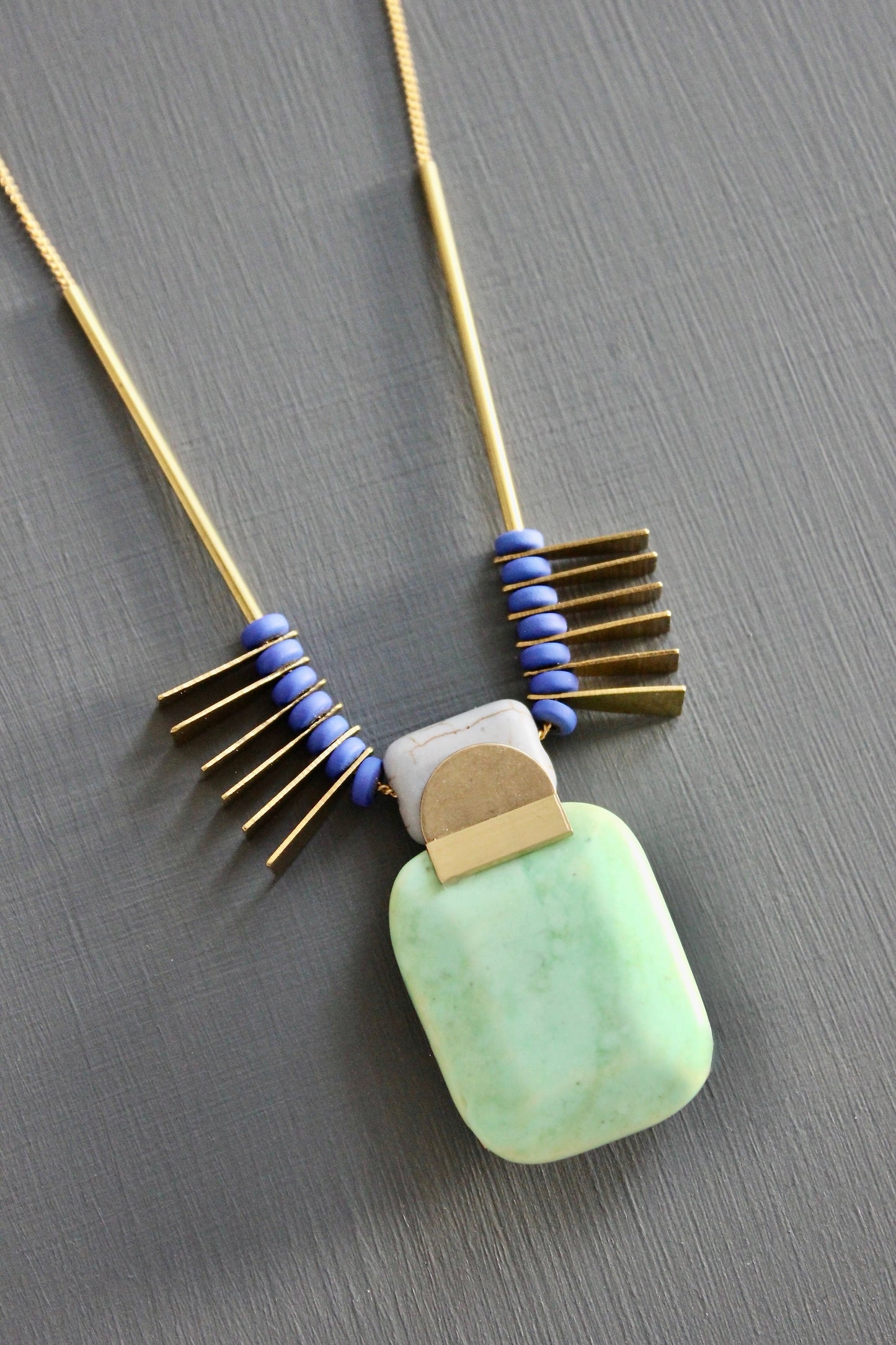 KYL817 mint and cobalt Artdeco pendant necklace