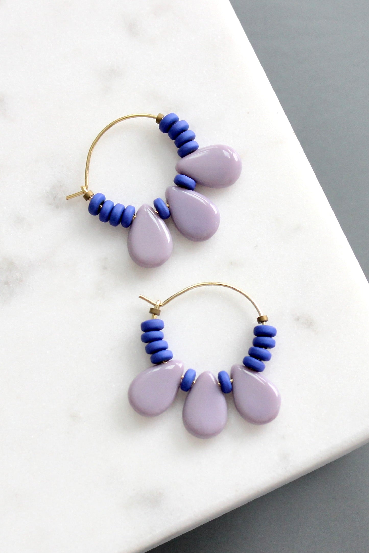 KYLE03 cobalt and lavender hoop earrings