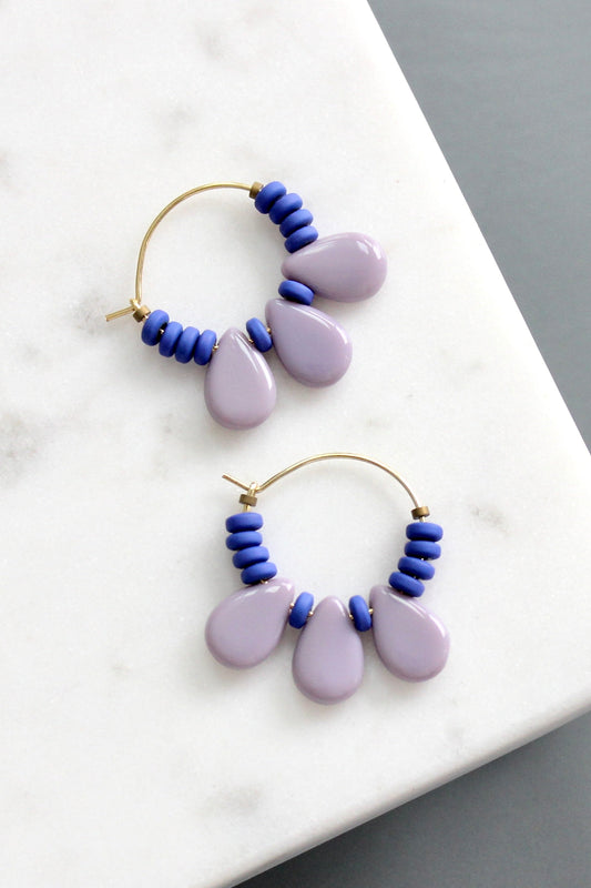 KYLE03 cobalt and lavender hoop earrings