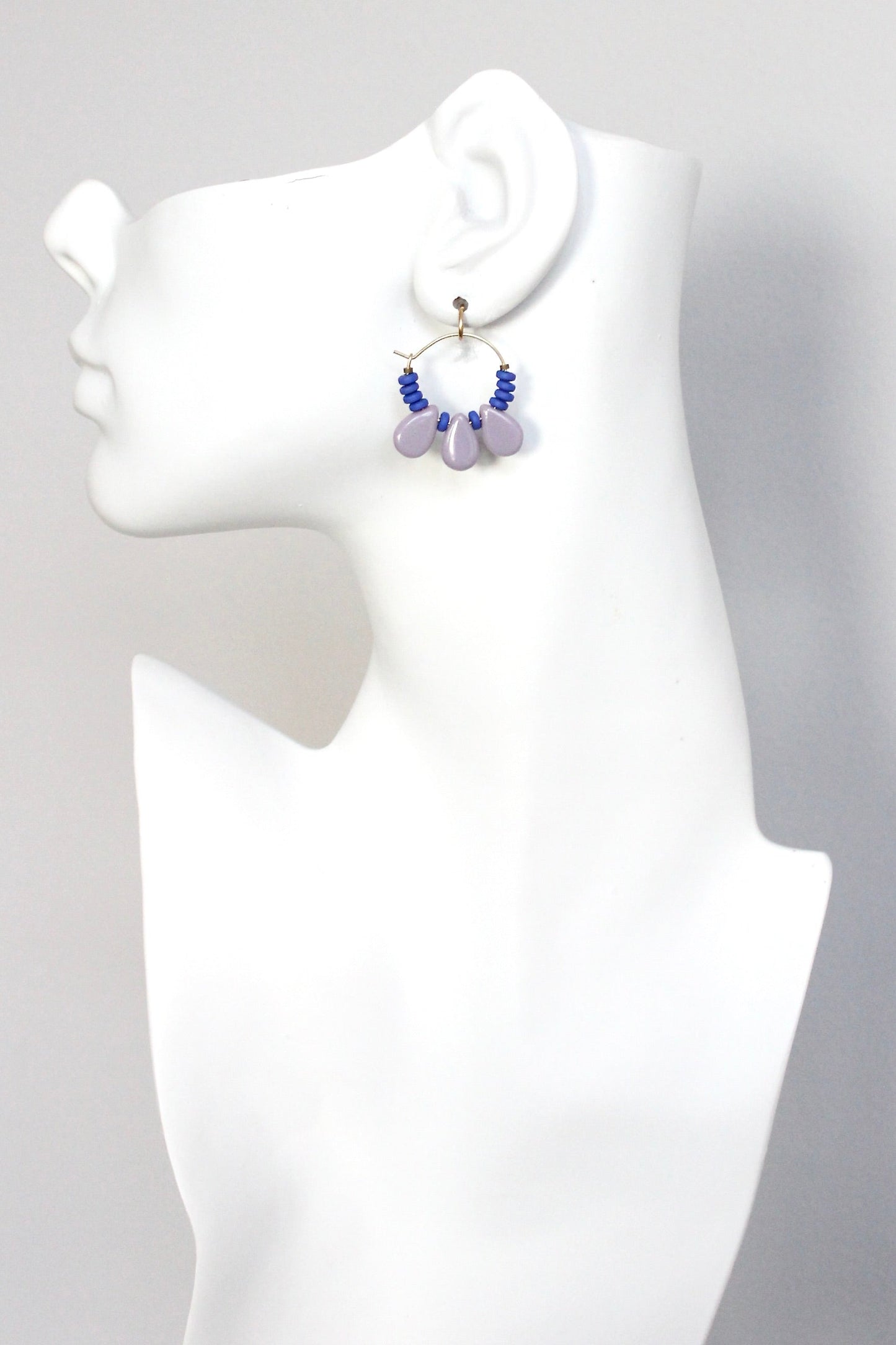 KYLE03 cobalt and lavender hoop earrings