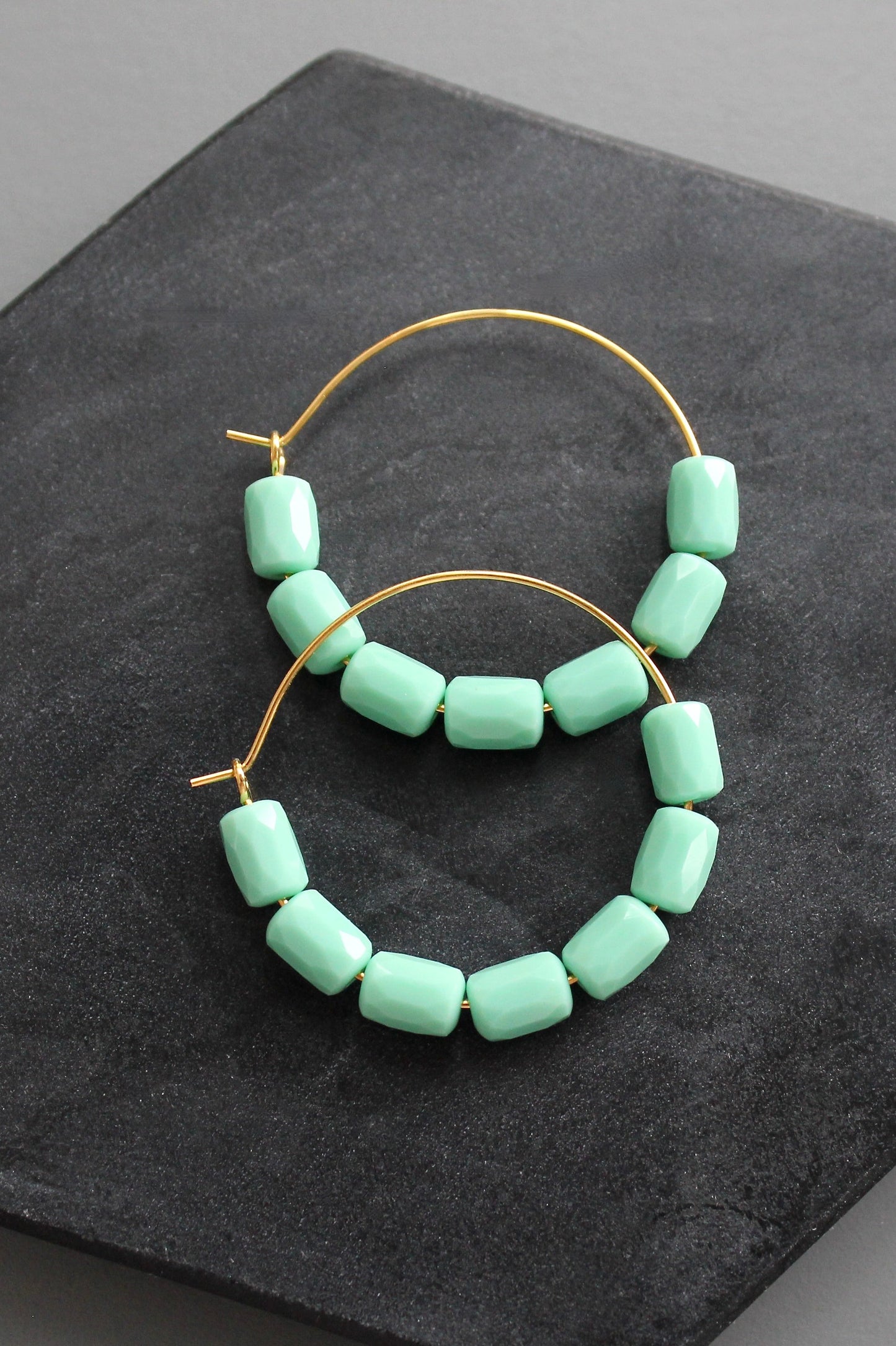 KYLE05 turquoise glass hoop earrings
