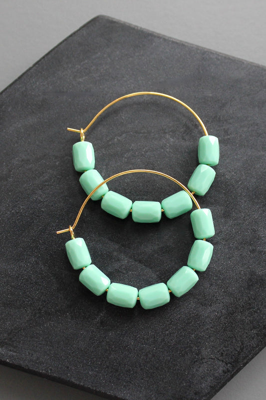 KYLE05 turquoise glass hoop earrings