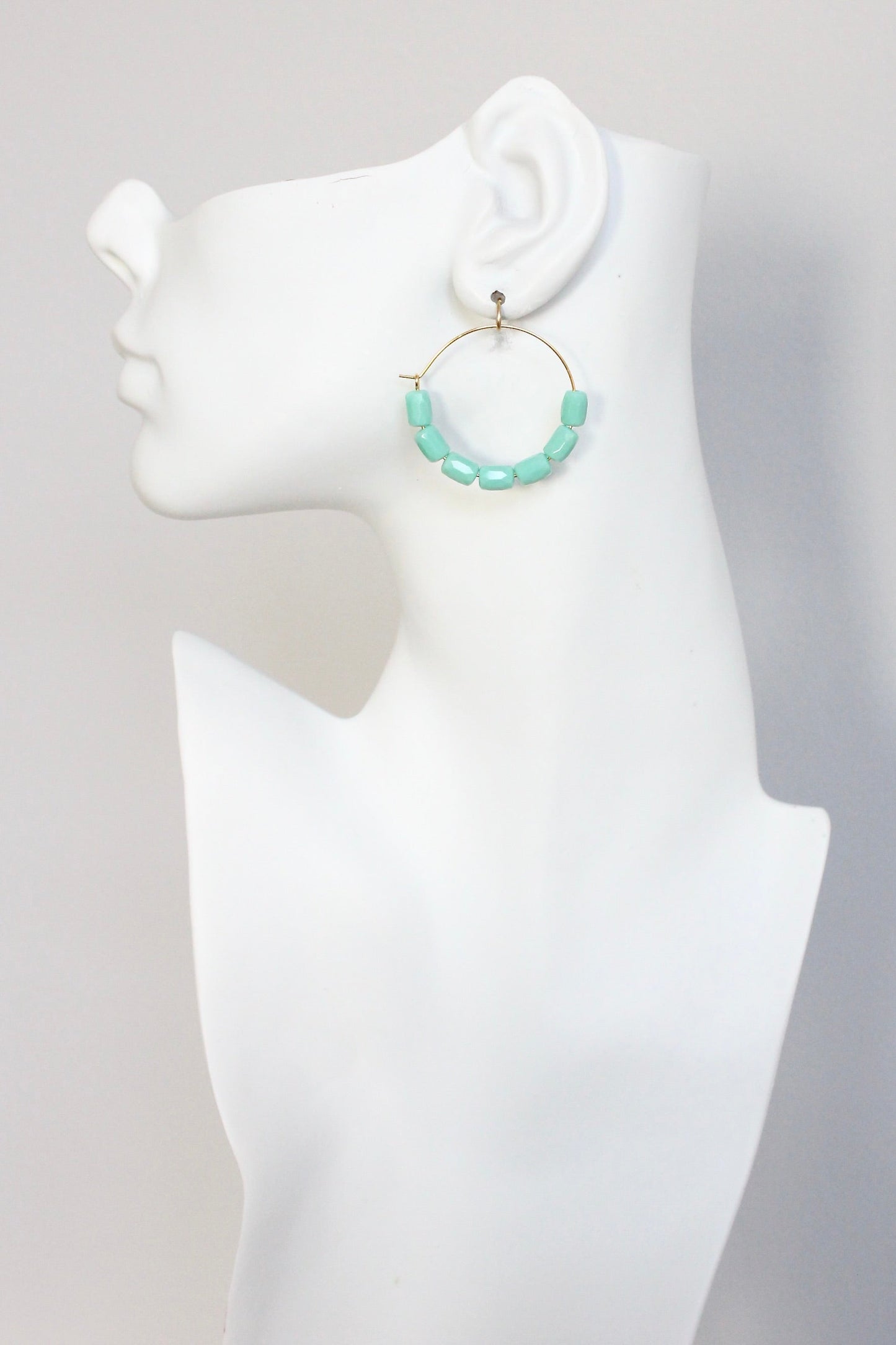 KYLE05 turquoise glass hoop earrings