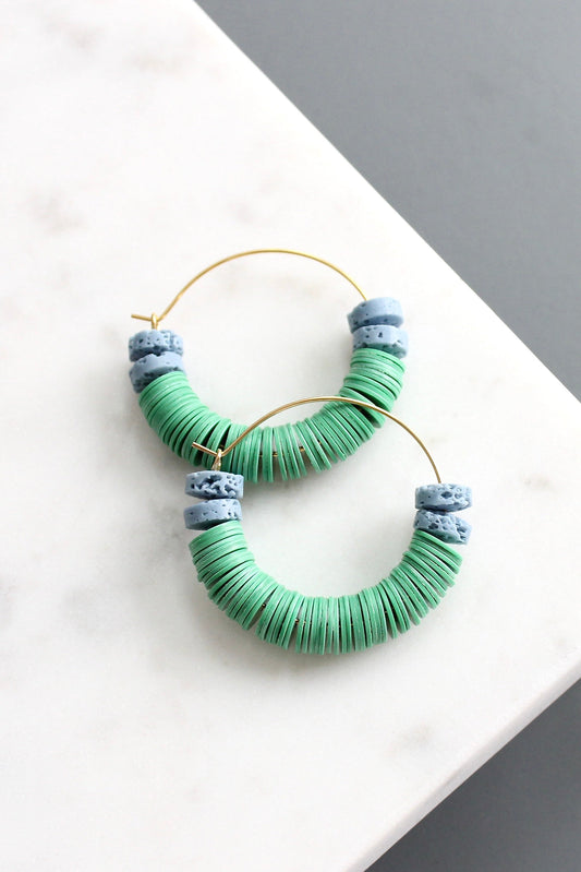 KYLE07 vulcanite and lava bead hoop earrings