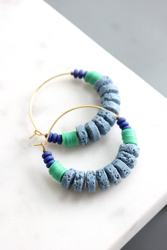 KYLE10 lava bead and vulcanite hoop earrings