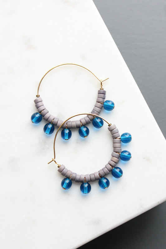 KYLE13 capri blue and gray hoop earrings
