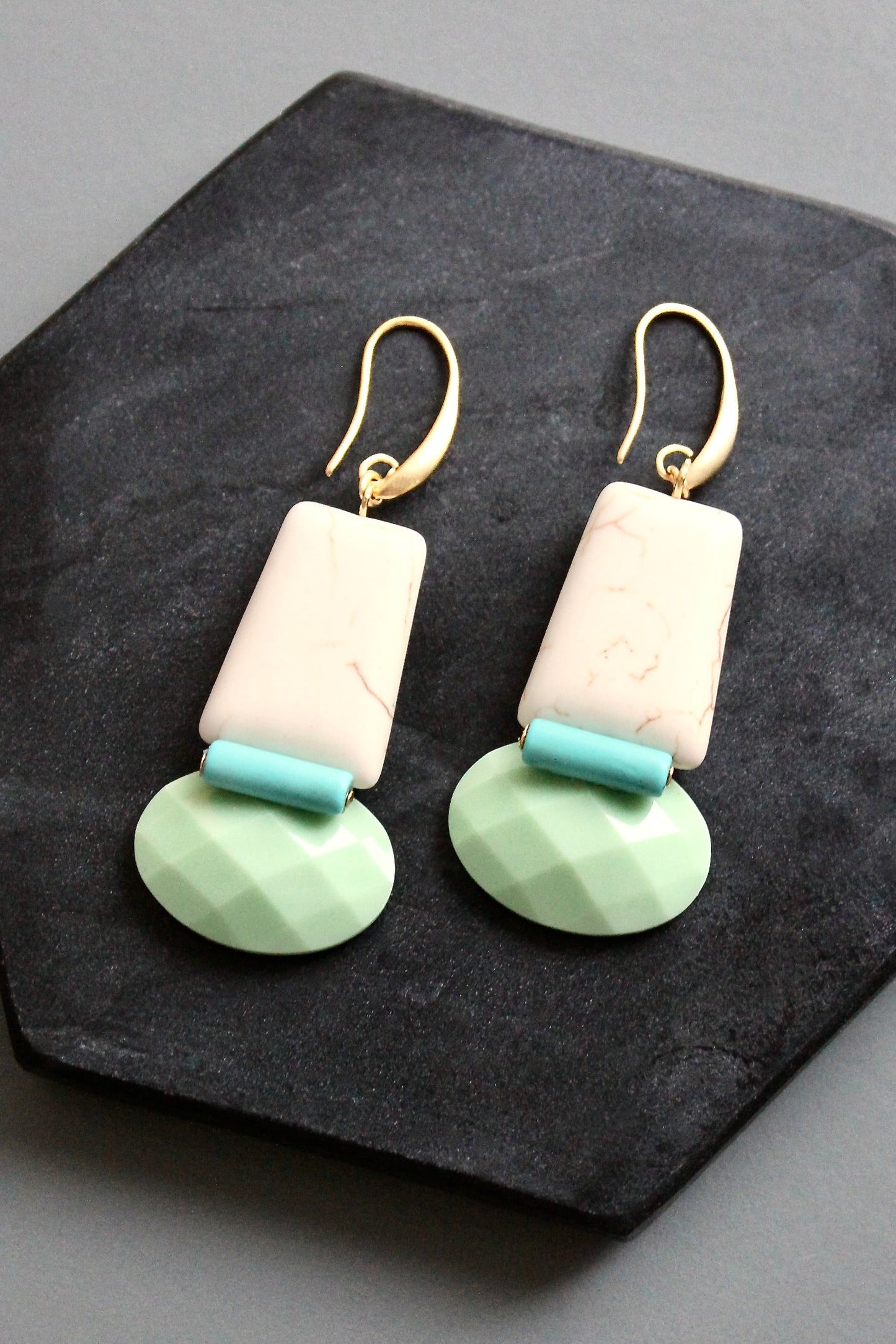 KYLE28 white and mint earrings