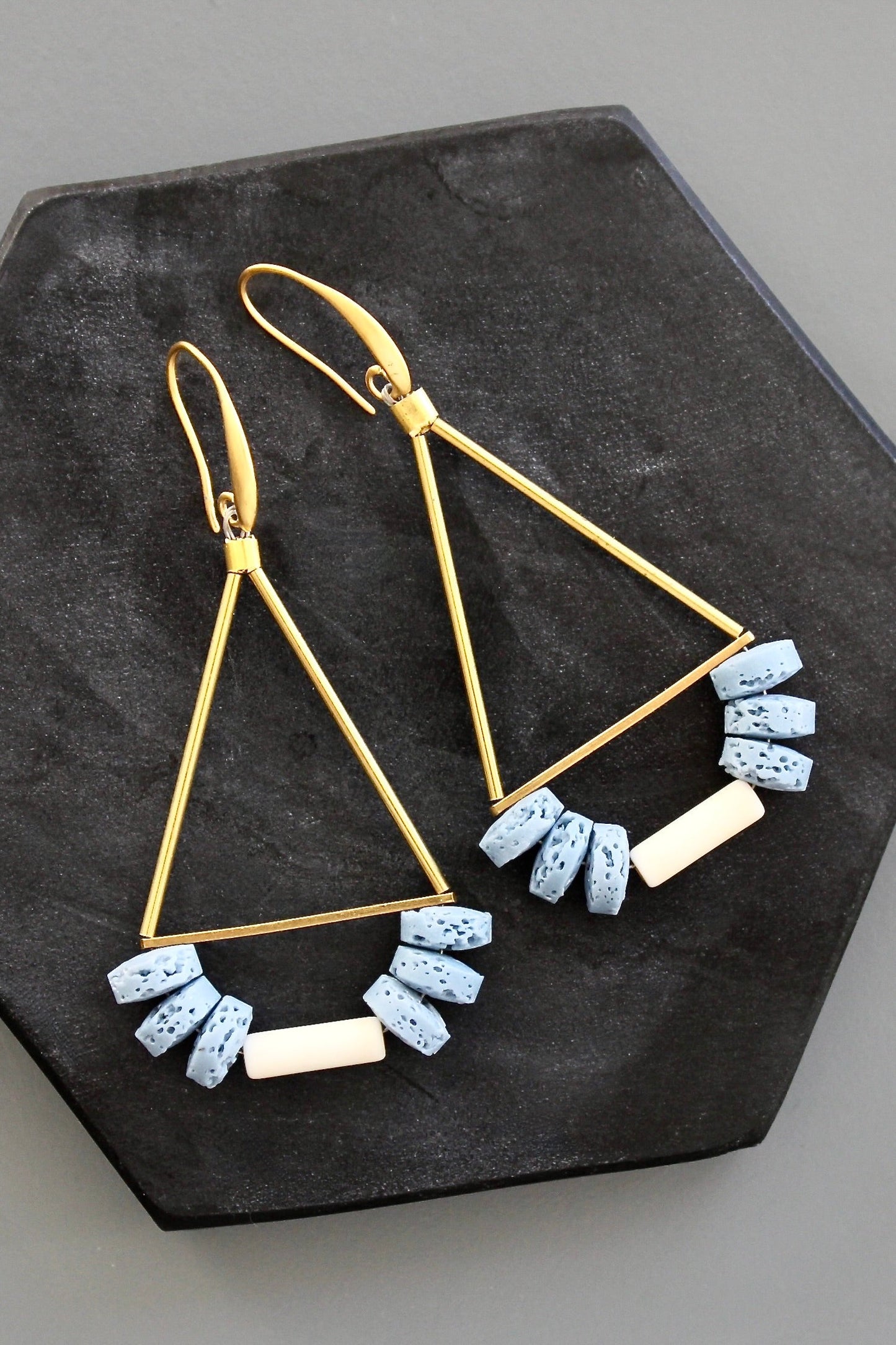 KYLE43 blue lava bead geometric earrings