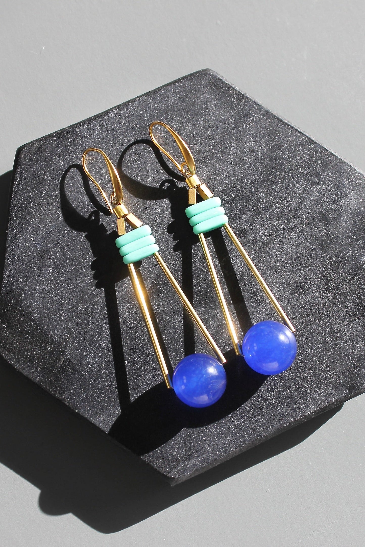 KYLE56 cobalt and turquoise geometric earrings