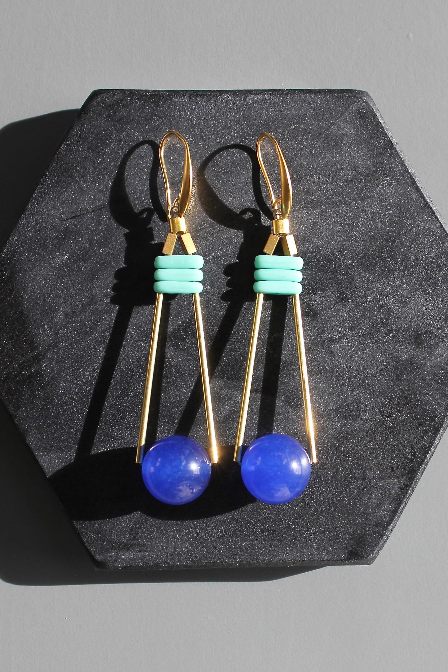 KYLE56 cobalt and turquoise geometric earrings