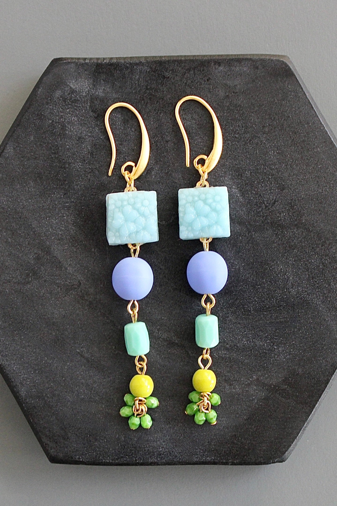 KYLE60 vintage pressed blue glass earrings