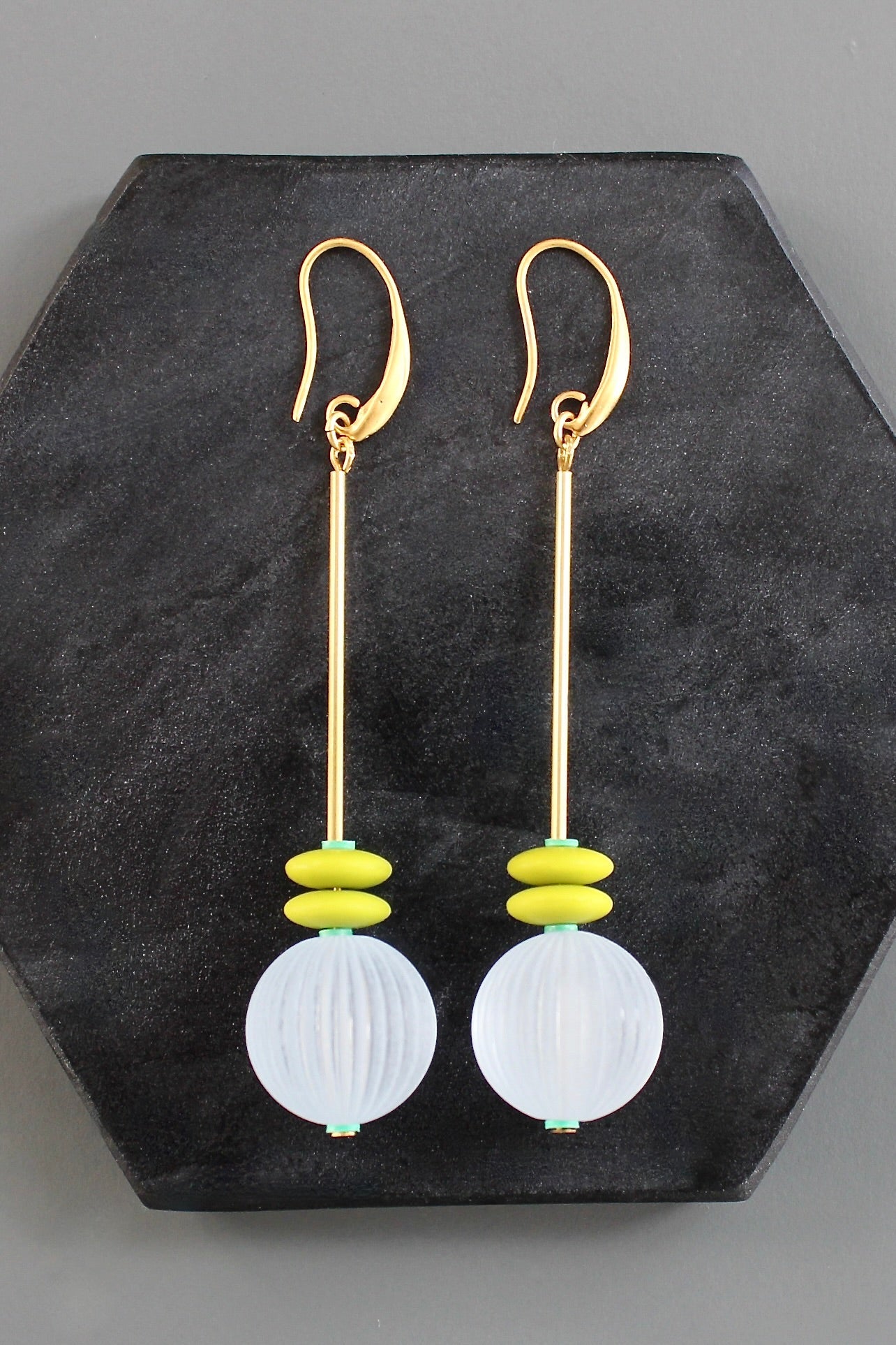KYLE63 blue and chartreuse bauble geometric earrings