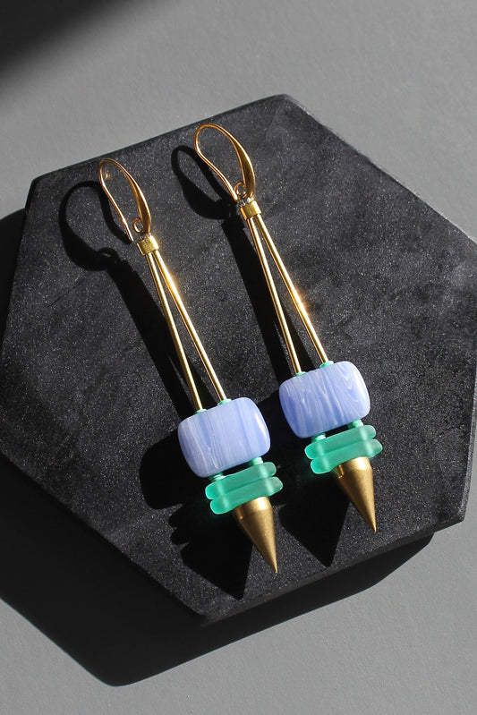 KYLE73 lavender and green geometric spike earrings