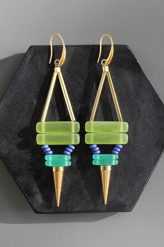KYLE77 green and cobalt spike earrings